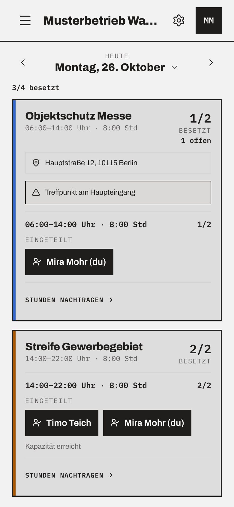 Eintakt auf dem Handy: die eigenen Schichten des Tages
